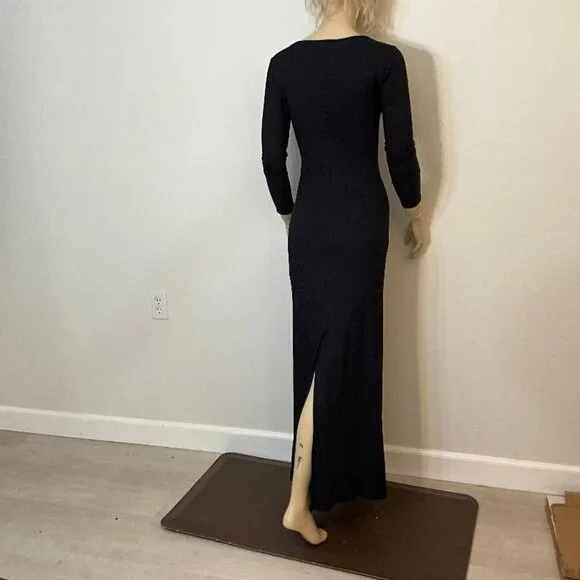 ABERCROMBIE & FITCH NWOT Black Bodycon Ribbed Maxi Dress Size S - Picture 4 of 8
